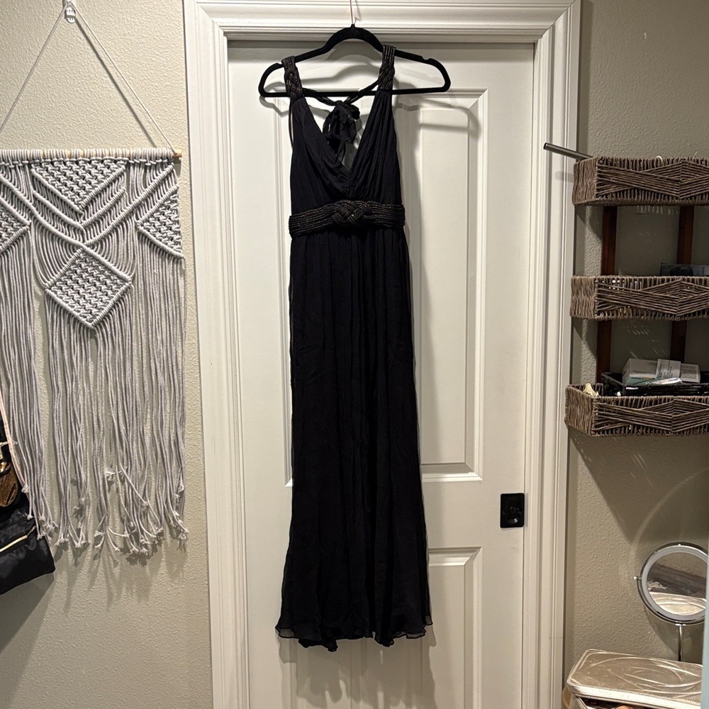 BCBGMaxAzria Black Braided Backless Gown